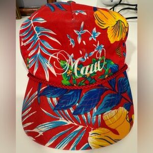 Vintage Maui Hawaii Red Floral Snapback Hat Cap Adjustable Strap Back Nissin